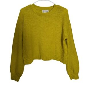 Saturday Sunday Anthropologie Yellow Waffle Knit‎ Cropped Sweater Womens M